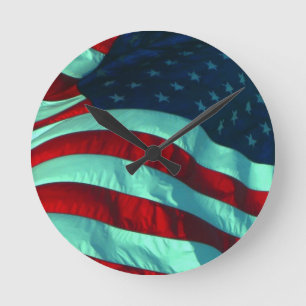 Bold and Bright Patriotic  American Flag Round Clock