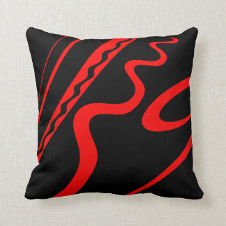 Bold and Bright Red on Black Modern wavy Design Cushion