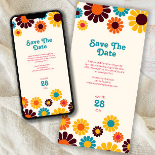 Bold and Bright Retro Colour Daisy Save The Date