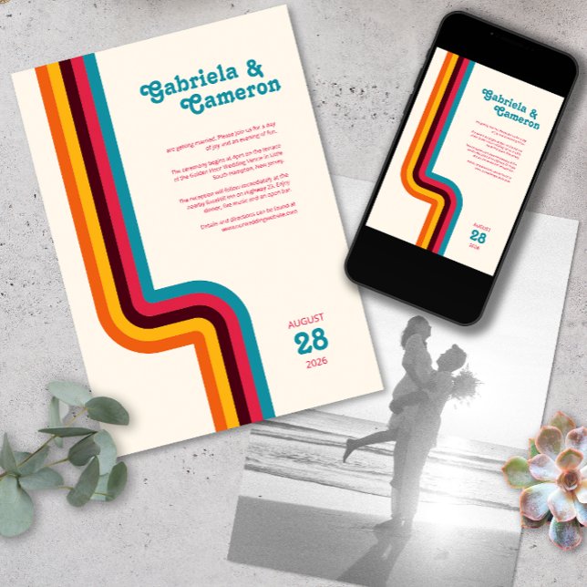 Bold and Bright Retro Colour Stripes Wedding Invitation (Creator Uploaded)