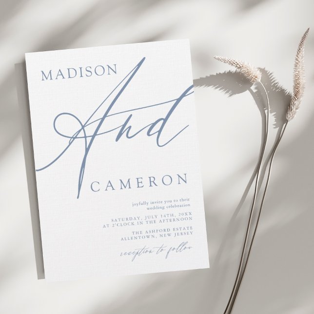 Bold "And" Calligraphy Dusty Blue Wedding Invitation (Creator Uploaded)