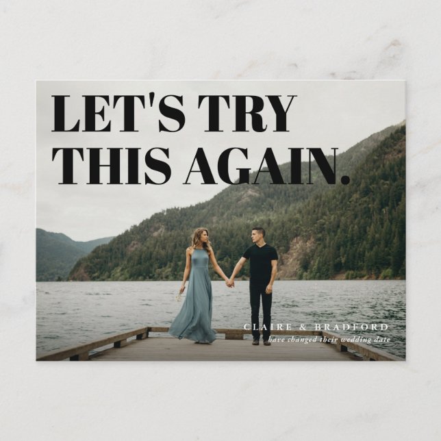 Bold and Cheeky Typographic Save a New Date Announcement Postcard (Front)