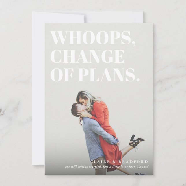 Bold and Cheeky Typographic Wedding Postponement Save The Date (Front)