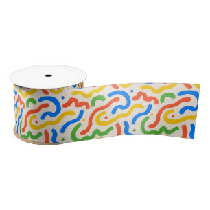 Bold and Colorful Brushstrokes Pattern Satin Ribbon
