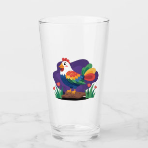 Bold and Colorful Cartoon Rooster Illustration Glass