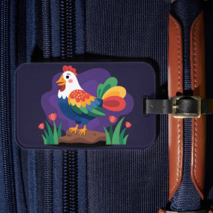 Bold and Colorful Cartoon Rooster Illustration Luggage Tag