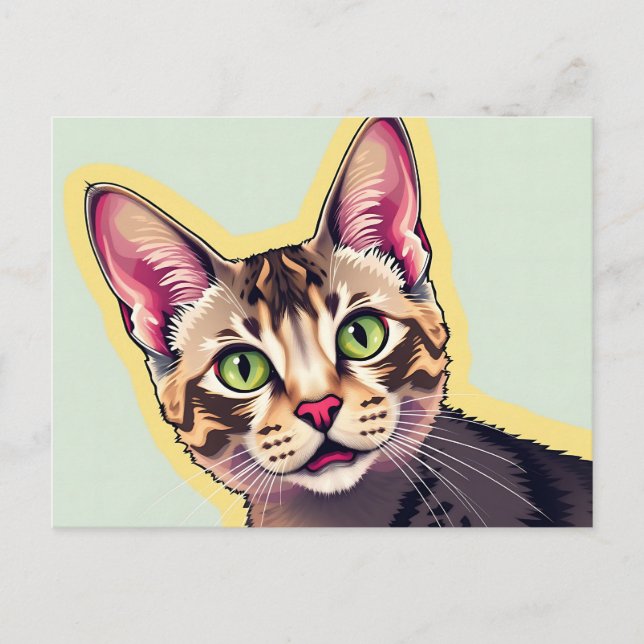 Bold and Colourful Devon Rex Cat Modern Postcard (Front)