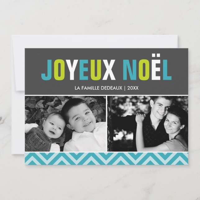 Bold and Colourful Joyeux Noël Photo Holiday Card (Front)