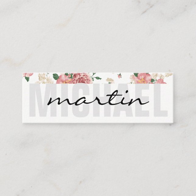 Bold and Cursive Floral Trim Mini Business Card (Front)