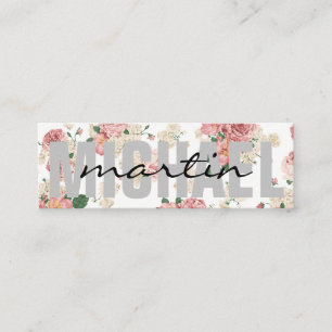 Bold and Cursive Text Floral Pattern Mini Business Card