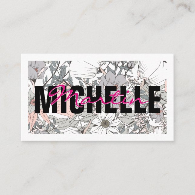 Bold and Cursive Text | Flower Background Business Card (Front)