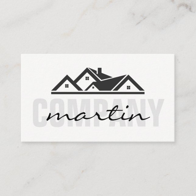 Bold and Cursive Text Real Estate Icon Business Card (Front)