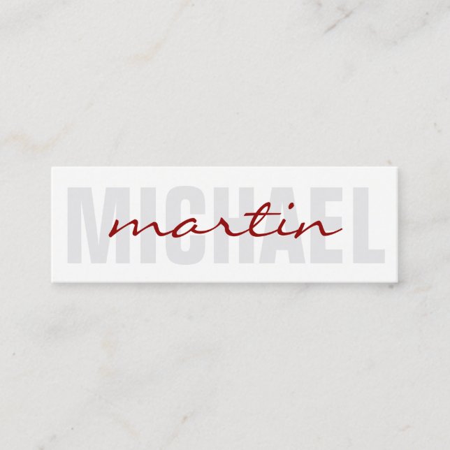 Bold and Cursive Text (red) Mini Business Card (Front)