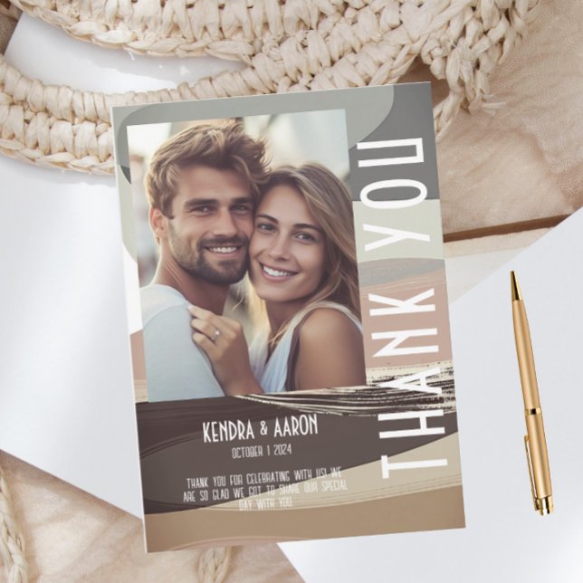 Bold and Edgy Brown Olive Wedding Thank You Card (Creator Uploaded)