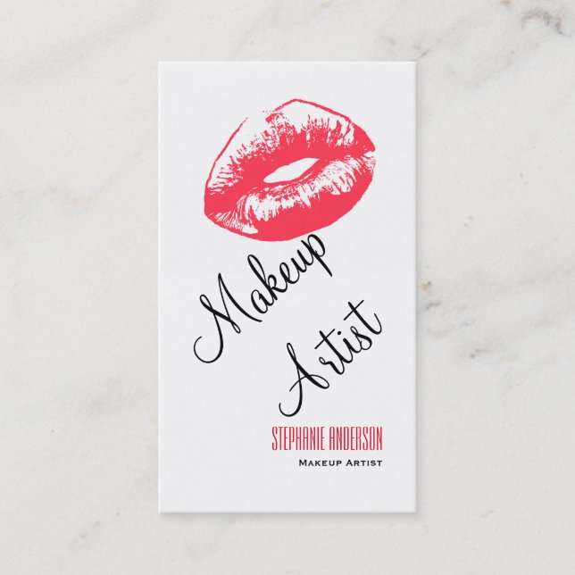 Bold and Elegant Pink Lips Makeup Artist Business Card (Front)