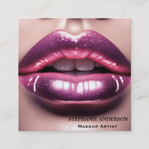 Bold and Elegant Pink Lips Makeup Artist Square Business Card