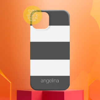 Bold and Modern White Striped Pattern Custom Name Case-Mate iPhone 14 Case