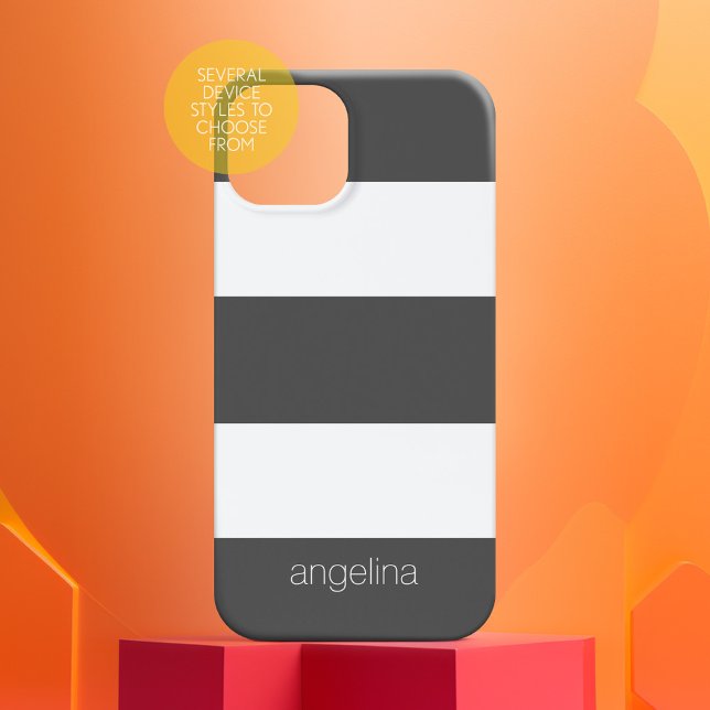 Bold and Modern White Striped Pattern Custom Name Case-Mate iPhone Case (Personalized Case-Mate Phone Case - Choose Your Device and Add Text or Completely Customize)