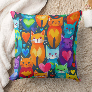 Bold and moody kittens watercolor pattern cushion
