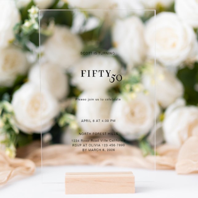 Bold and Simple 50th Birthday Acrylic Invitations (Creator Uploaded)