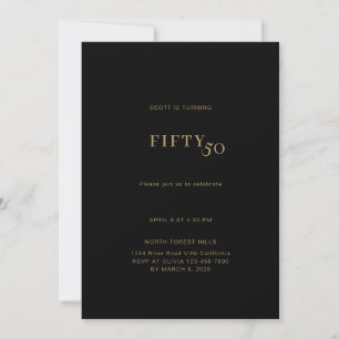 Bold and Simple Black Gold 50th Birthday Invitation
