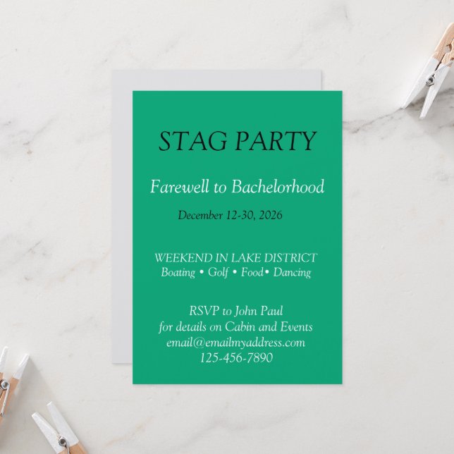 Bold and stylish STAG PARTY Invitation (Front/Back In Situ)