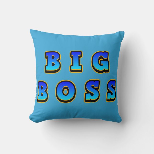 Bold and Vibrant Big Boss Text in Dynamic Blue Cushion (Front)