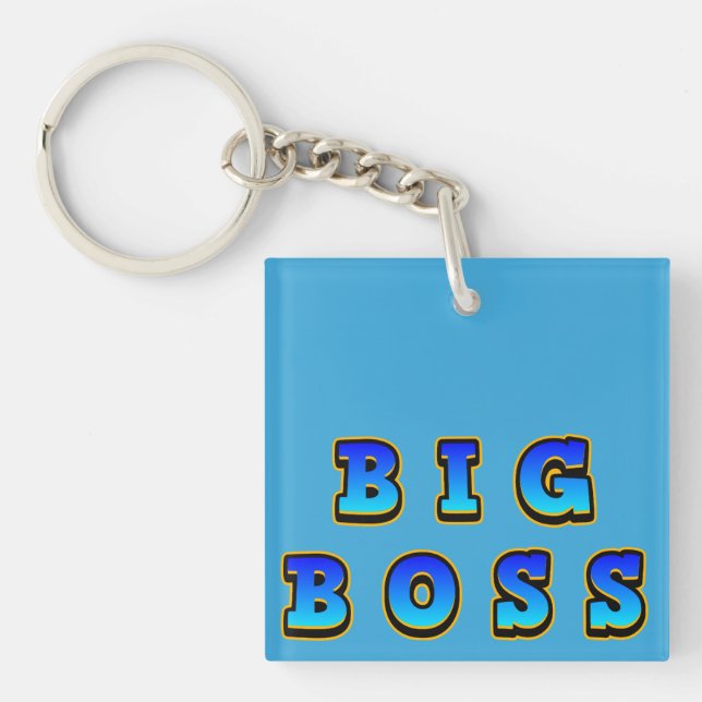 Bold and Vibrant Big Boss Text in Dynamic Blue Key Ring (Front)
