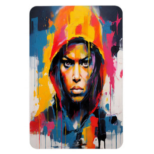 Bold and Vibrant Rebel Portrait – Abstract Art Magnet