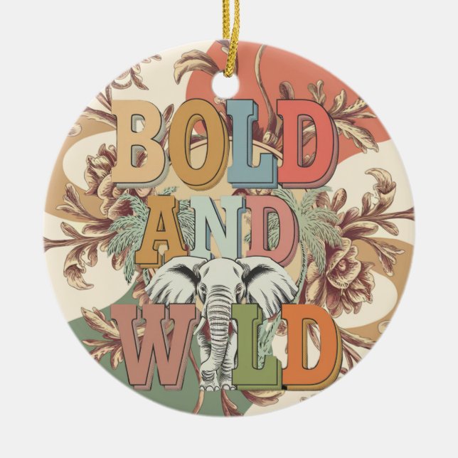 Bold and Wild Retro Elephant Ceramic Ornament (Front)