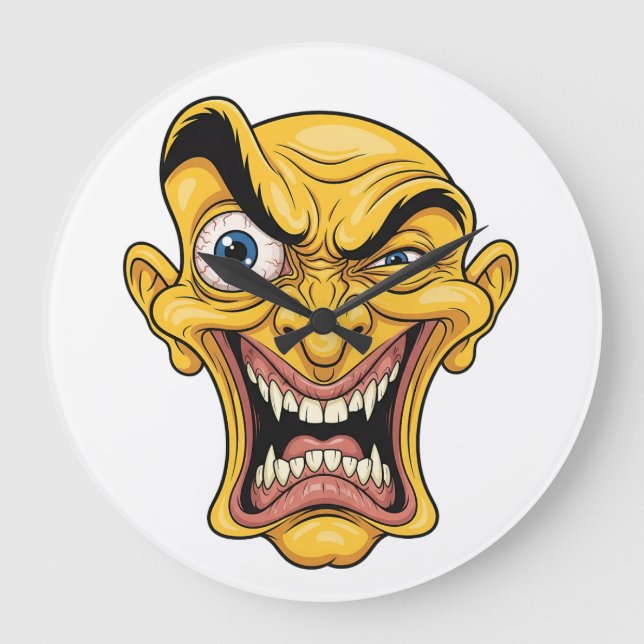 Bold Angry Cartoon Face Wall Clock – Unique Comic (Front)