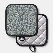 Bold Antique Style Foliage Floral Blue White 