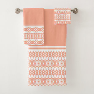 Bold Apricot and White Abstract Striped Pattern Bath Towel Set
