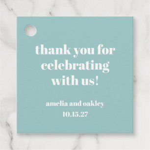 Bold Aqua Blue Retro Custom Wedding Thank You  Favour Tags