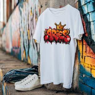 Bold Aries Zodiac Graffiti Airbrush with Crown T-Shirt