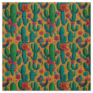 Bold Arizona Saguaro Flowering Cactus Fabric