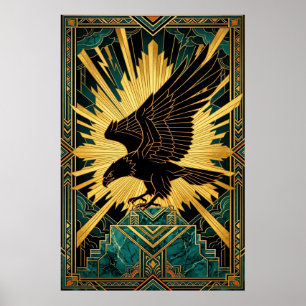 Bold Art Deco Eagle Flight Gold & Black Poster