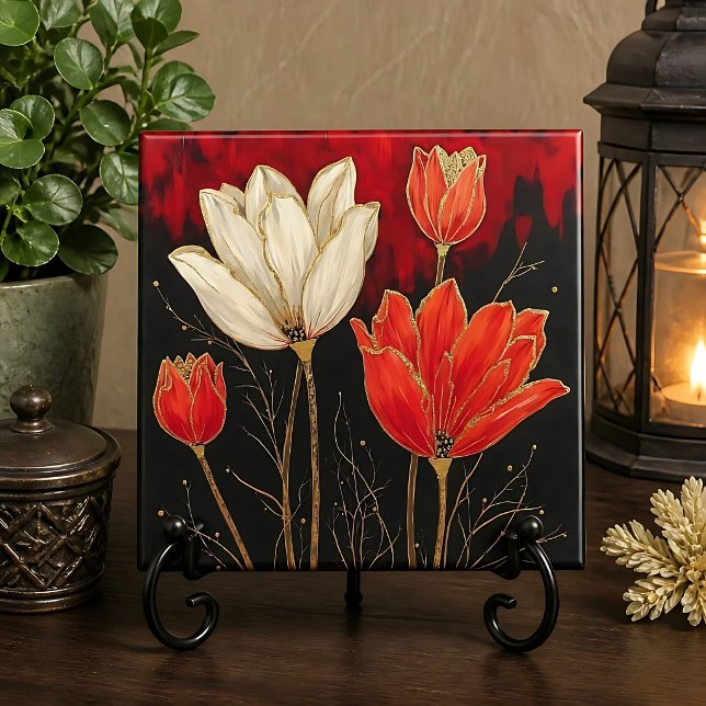 Bold Art Deco Tulips Ceramic Tile (Creator Uploaded)