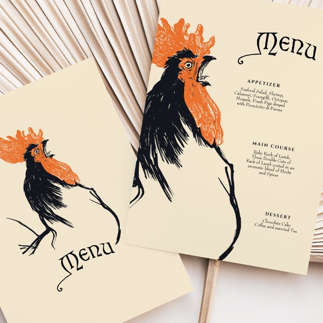 Bold Art Nouveau Rooster Menu Card (Creator Uploaded)