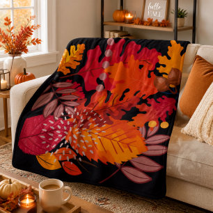Bold Autumn Leaves Medley Sherpa Blanket
