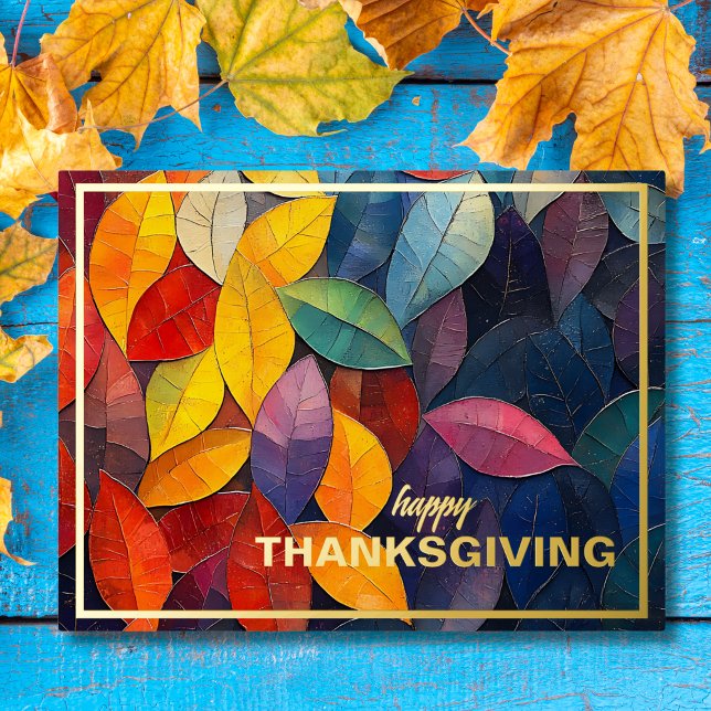 Bold Autumn Leaves Thanksgiving Foil Holiday Postcard (Creator Uploaded)