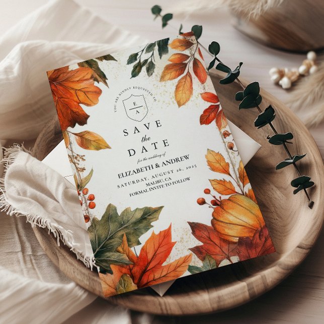 Bold Autumn Leaves Wedding Save The Date (Creator Uploaded)