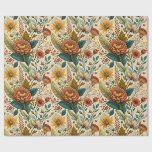 Bold Autumn Wildflower and Leaf Bouquet Wrapping Paper