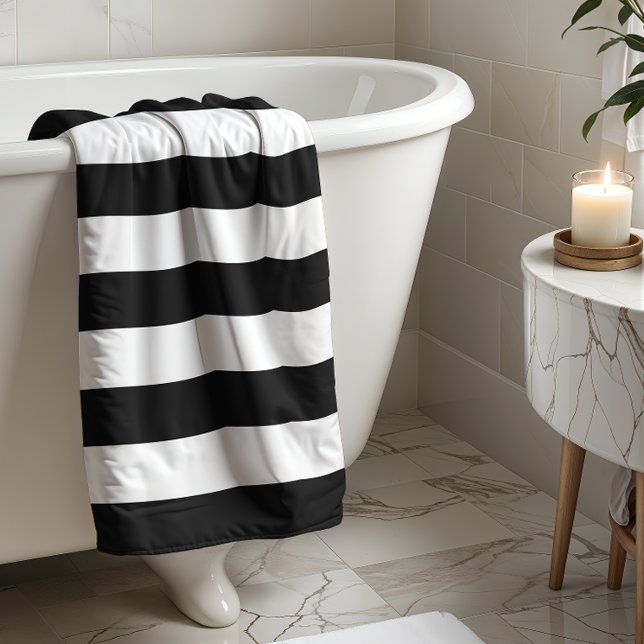 Bold Awning Stripes Black White Bath Towel (Creator Uploaded)