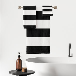 Bold Awning Stripes Black White Bath Towel Set