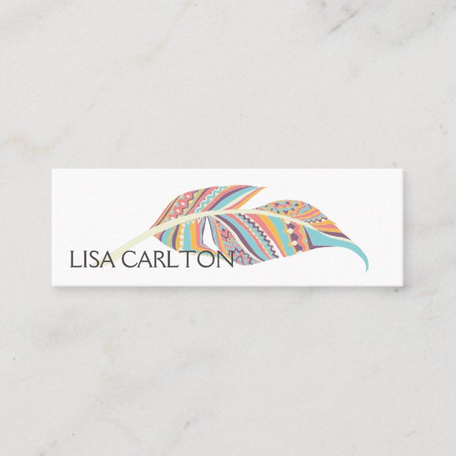 Bold Aztec Feather Mini Business Card (Front)