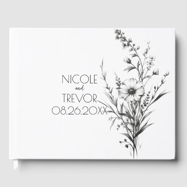 Bold B&W Wildflowers Guest Book (Front)