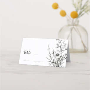 Bold B&W Wildflowers Place Card