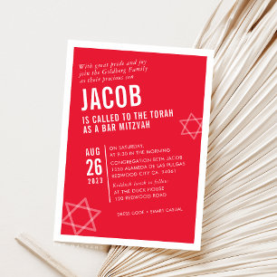 BOLD BAR MITZVAH simple modern angle red white Invitation