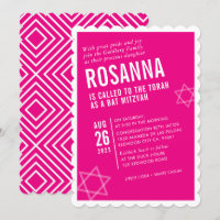 BOLD BAT MITZVAH modern angle cute hot pink white